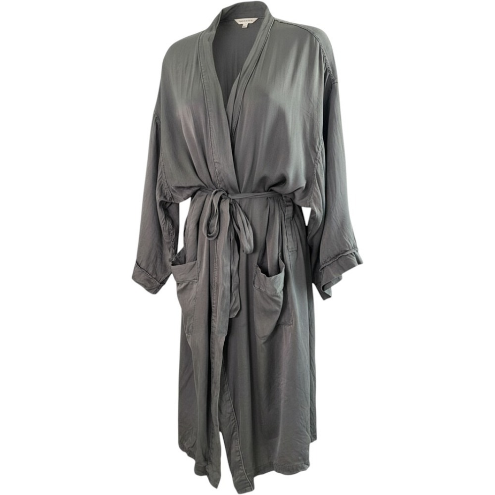 Murano OS Charcoal Gray Silk Maxi Robe Belted Pockets Lingerie Flowing *spot*